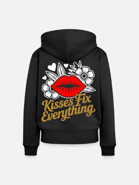 Küsse heilen alles - Frauen Premium Bio Zip Hoodie - Schwarz