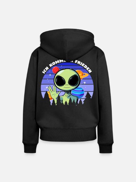 ich komme in frieden - alien - Frauen Premium Bio Zip Hoodie - Schwarz