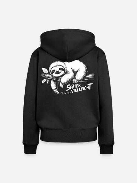 Lazy Mood Faultier - Frauen Premium Bio Zip Hoodie - Schwarz
