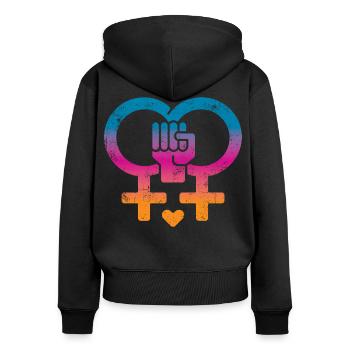 Frauenrechte Frauenpower - Frauen Premium Bio Zip Hoodie - Schwarz - Hinten - Julia (174cm)