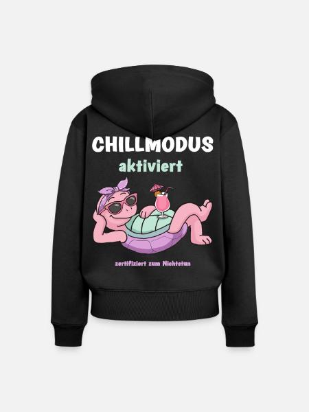 Schildkröte Chillmodus aktiviert: Pinke Lounge - Frauen Premium Bio Zip Hoodie - Schwarz