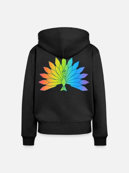 Mehrfarbiger Pfau - Frauen Premium Bio Zip Hoodie - Schwarz