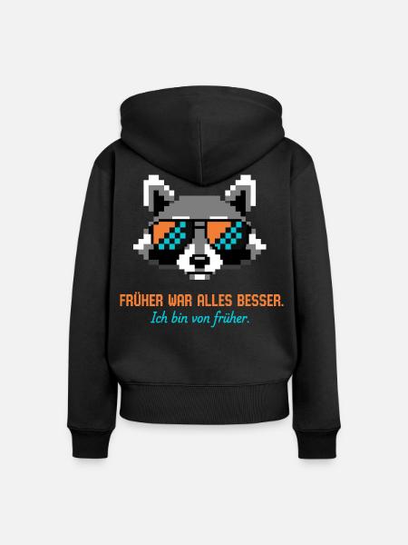 Waschbär Pixel Art Retro Nostalgie - Frauen Premium Bio Zip Hoodie - Schwarz