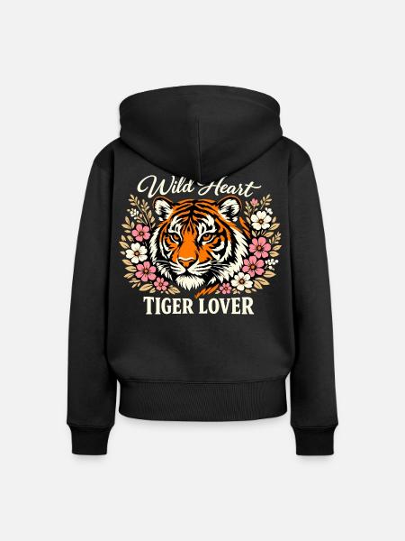 Wild Heart Tiger - Frauen Premium Bio Zip Hoodie - Schwarz
