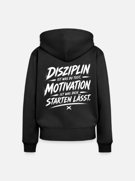 Disziplin treibt dich: Startmotivation - Frauen Premium Bio Zip Hoodie - Schwarz