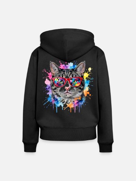Katzengesicht im Regenbogen-Aquarell Geschenk - Frauen Premium Bio Zip Hoodie - Schwarz