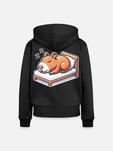 Schlafender Capybara - Frauen Premium Bio Zip Hoodie - Schwarz