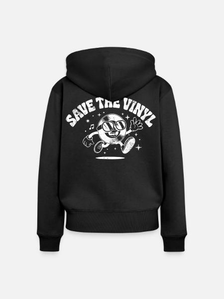 Save the Vinyl - Frauen Premium Bio Zip Hoodie - Schwarz