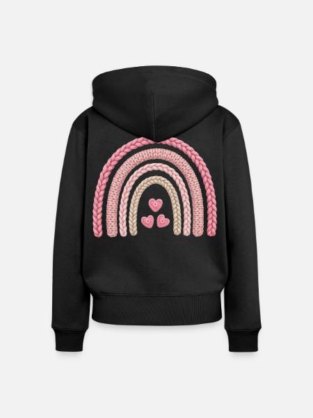 Regenbogen Rosa Strickmuster - Frauen Premium Bio Zip Hoodie - Schwarz