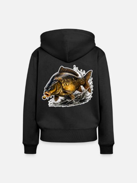 Spiegelkarpfenfisch-Design - Frauen Premium Bio Zip Hoodie - Schwarz