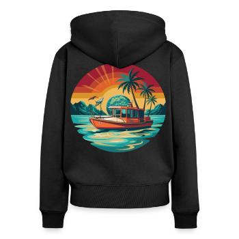 Retro Boat Sunset Tropics - Sweat à capuche zippé Premium bio Femme - noir - Dos - Julia (174cm)