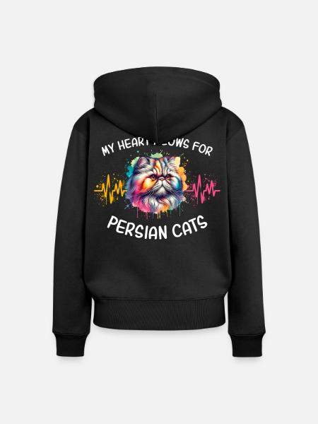 Perserkatze Herzlinie - Frauen Premium Bio Zip Hoodie - Schwarz