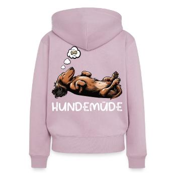 Hundemüde Langhaardackel Dackel Dackelhalter  - Frauen Premium Bio Zip Hoodie - Altrosa - Hinten - Julia (174cm)