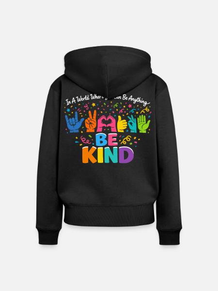 Sei freundlich Gebärdensprache inklusiv - Frauen Premium Bio Zip Hoodie - Schwarz