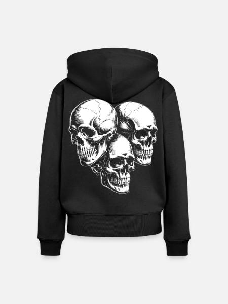 Dreifach Totenschädel Silhouette - Frauen Premium Bio Zip Hoodie - Schwarz
