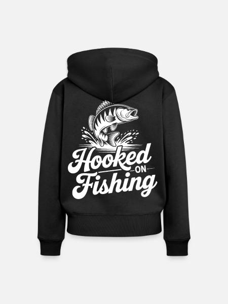 Hooked on Fishing - Frauen Premium Bio Zip Hoodie - Schwarz