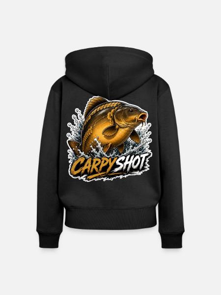Carpyshot-Spiegel-Karpfenfischerei-Design - Frauen Premium Bio Zip Hoodie - Schwarz