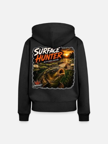 Oberflächenjäger-Karpfenfischerei-Design - Frauen Premium Bio Zip Hoodie - Schwarz