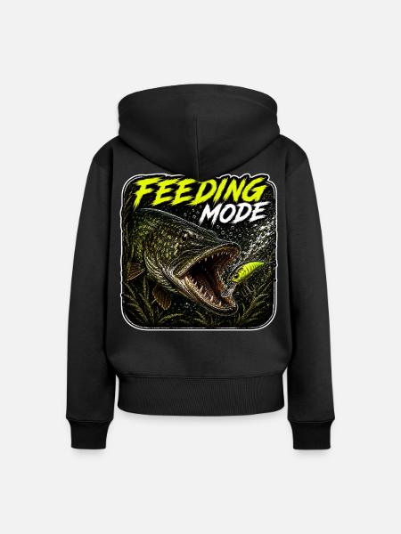 Fütterungsmodus Hechtfischerei-Design - Frauen Premium Bio Zip Hoodie - Schwarz
