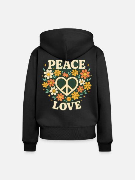 Peace Love - Frauen Premium Bio Zip Hoodie - Schwarz