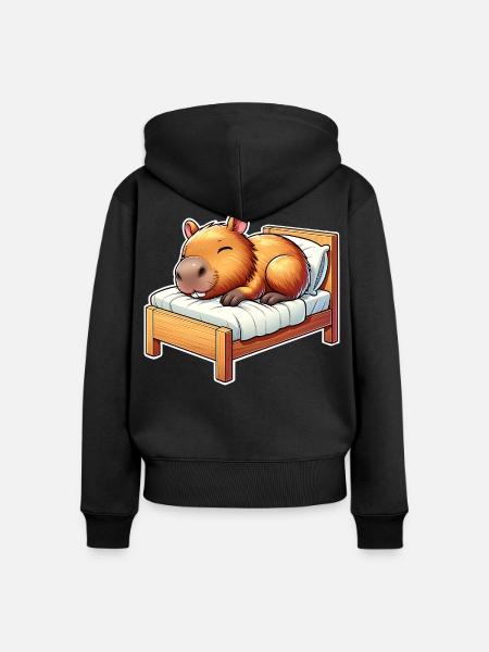 Capybara Schlafen - Frauen Premium Bio Zip Hoodie - Schwarz