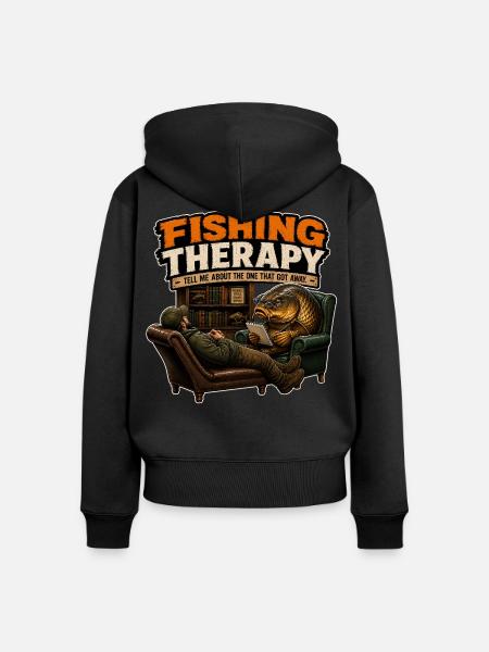 Angeltherapie Karpfenfischen - Frauen Premium Bio Zip Hoodie - Schwarz