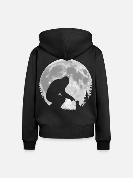 Bigfoot, Katze, Mond, Vollmond, Kätzchen - Frauen Premium Bio Zip Hoodie - Schwarz
