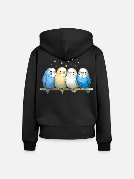 Wellensittiche Gruppe - Frauen Premium Bio Zip Hoodie - Schwarz