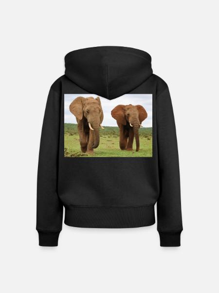 Zwei Elefanten auf Savanne - Frauen Premium Bio Zip Hoodie - Schwarz