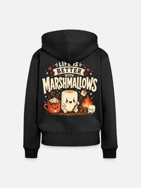 Das Leben ist besser mit Marshmallows - Frauen Premium Bio Zip Hoodie - Schwarz