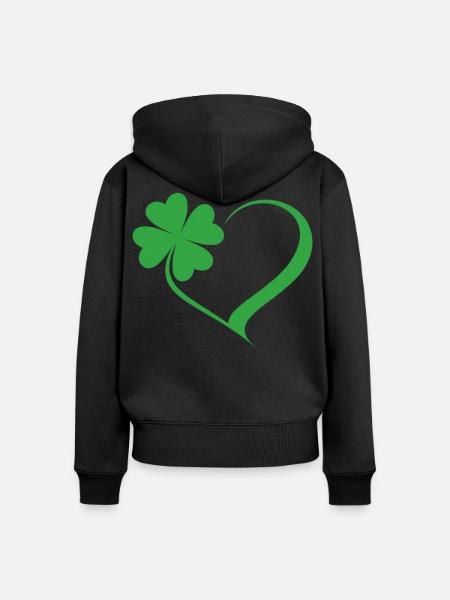 Grünes Kleeblatt Herz Design - Frauen Premium Bio Zip Hoodie - Schwarz