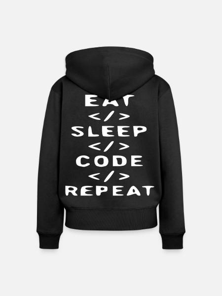 Eat Sleep Code Repeat T-Shirt - Frauen Premium Bio Zip Hoodie - Schwarz