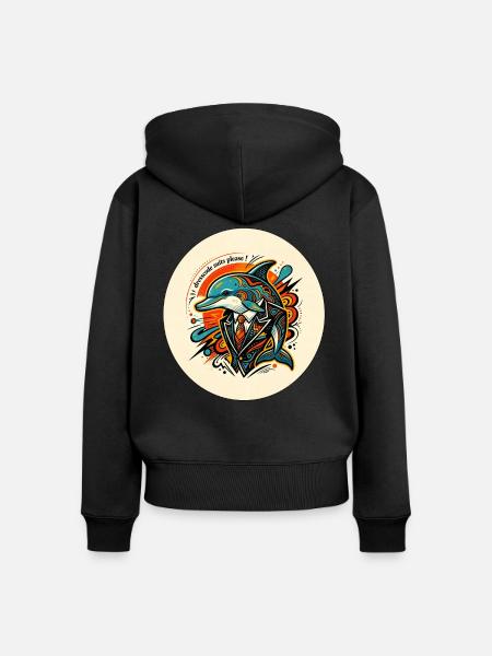Dresscode: Anzug – Eleganter Pop-Art-Delfin - Frauen Premium Bio Zip Hoodie - Schwarz