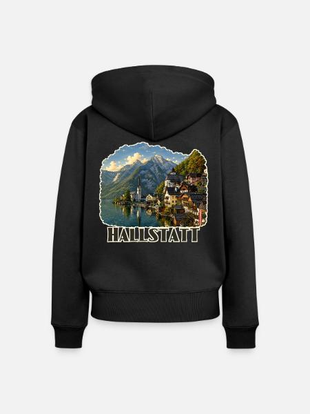 Hallstatt Austria - Frauen Premium Bio Zip Hoodie - Schwarz