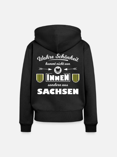Wahre Schönheit aus Sachsen - Frauen Premium Bio Zip Hoodie - Schwarz