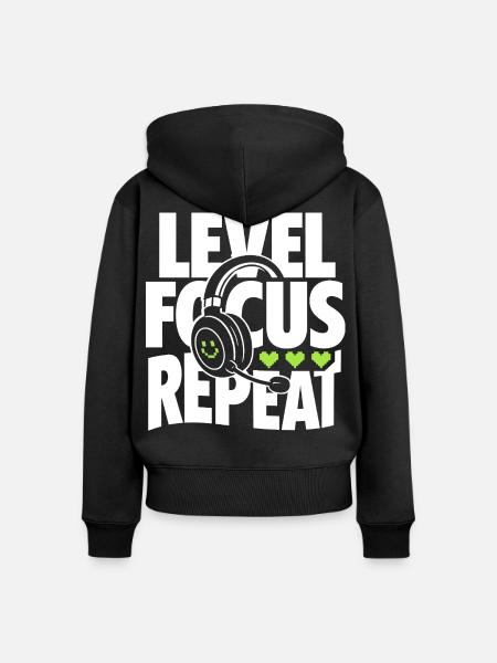 Level Focus Repeat Gaming Headset - Frauen Premium Bio Zip Hoodie - Schwarz