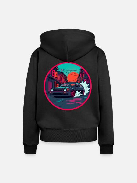 Retro 80er Midnight Alley Hatchback-Kunst - Frauen Premium Bio Zip Hoodie - Schwarz