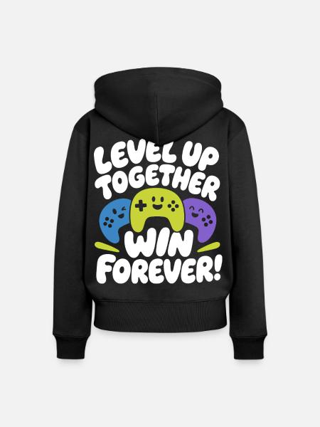 Level Up Together Win Forever - Frauen Premium Bio Zip Hoodie - Schwarz