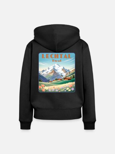 Lechtal - Frauen Premium Bio Zip Hoodie - Schwarz