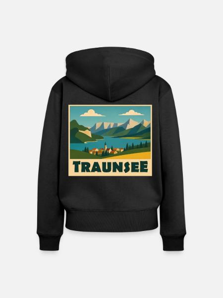 Traunsee Minimal - Frauen Premium Bio Zip Hoodie - Schwarz