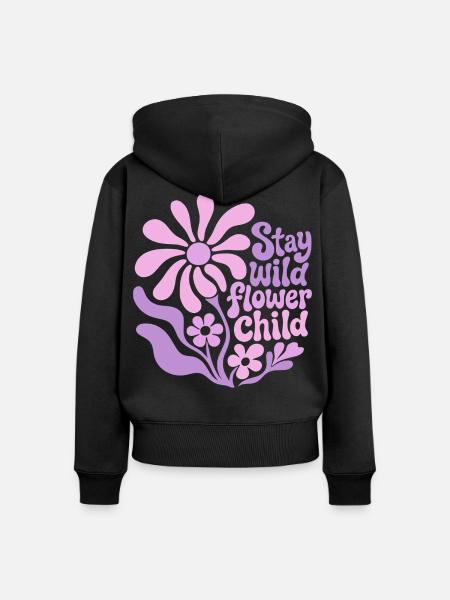 Stay wild flower child - Frauen Premium Bio Zip Hoodie - Schwarz
