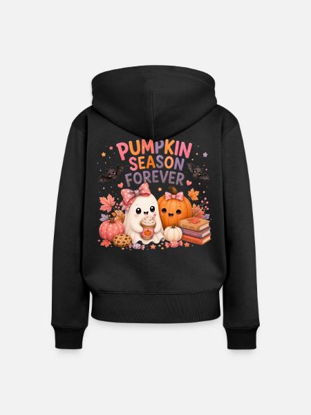 Süßer girly Geist mit Kürbis  - Frauen Premium Bio Zip Hoodie - Schwarz