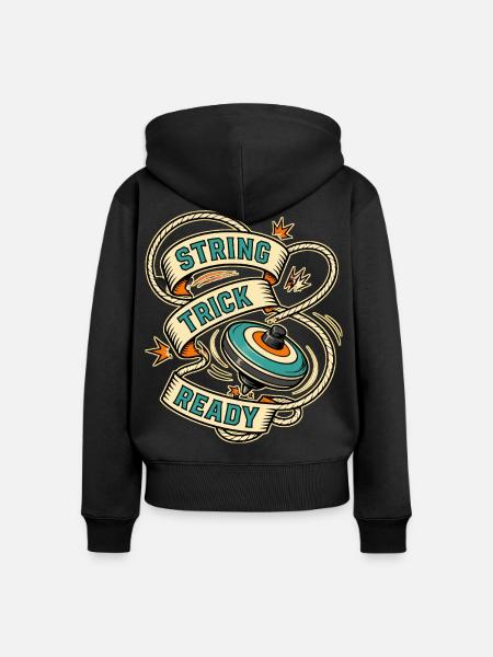 STRING TRICK READY - Frauen Premium Bio Zip Hoodie - Schwarz