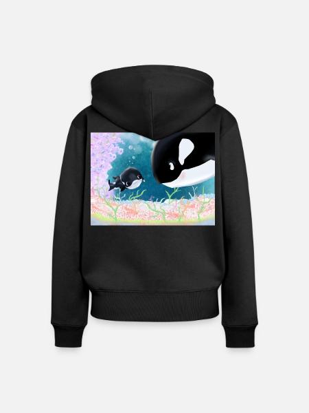 Kleine Orca-Freundschaft Unterwasser - Frauen Premium Bio Zip Hoodie - Schwarz