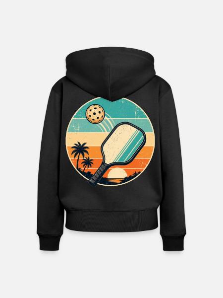 Retro Strand Paddel Sticker - Frauen Premium Bio Zip Hoodie - Schwarz