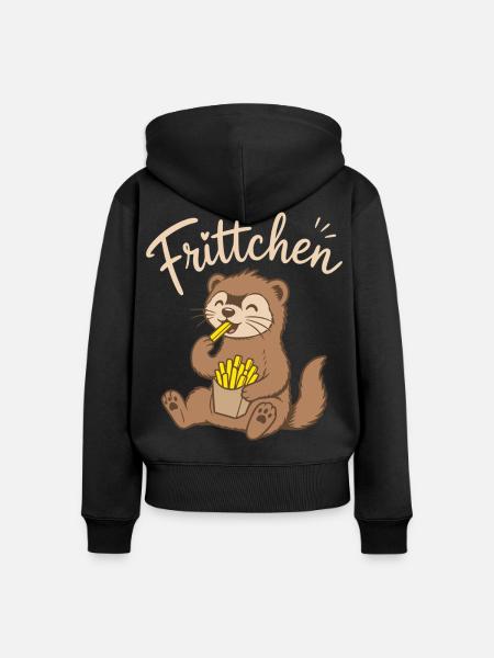 Frittchen - Frettchen mit Fritten - Pommes Frites - Frauen Premium Bio Zip Hoodie - Schwarz