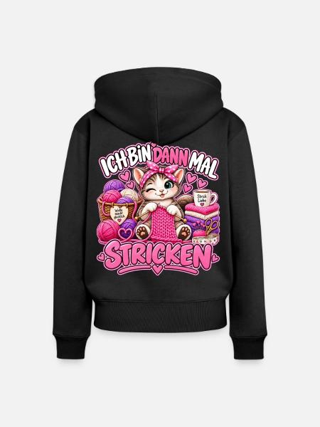 Ich bin dann mal Stricken - Frauen Premium Bio Zip Hoodie - Schwarz