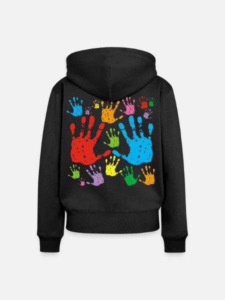 Mehrfarbige Handabdrücke - Frauen Premium Bio Zip Hoodie - Schwarz
