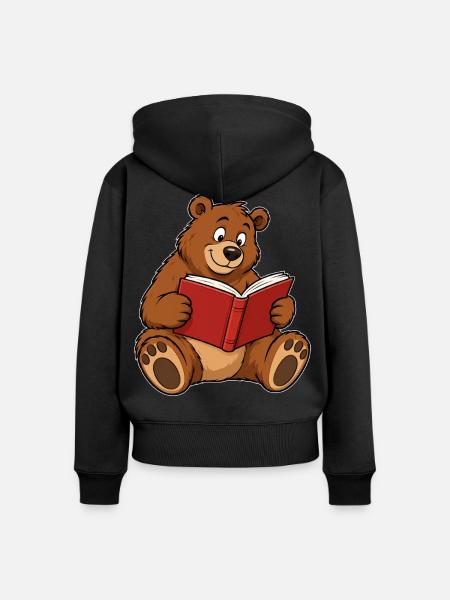 Süßer Teddybär liest ein Buch - Frauen Premium Bio Zip Hoodie - Schwarz