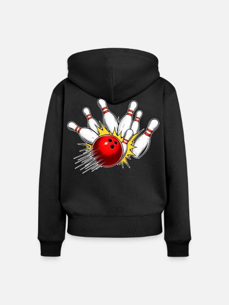 Bowling Strike – Kugel trifft alle Pins - Frauen Premium Bio Zip Hoodie - Schwarz